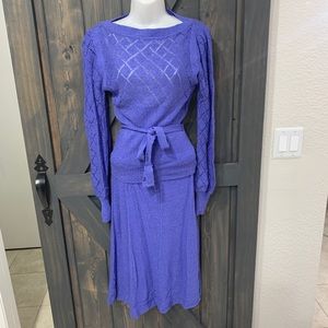 Vintage 1970 Two Piece Blue Top and Skirt Set with tie Size Small